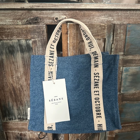 SEZANE DENIM CROSSBODY SMALL CABAS LIBRE TOTE HANDBAG PURSE LIMITED EDITION - Picture 1 of 3